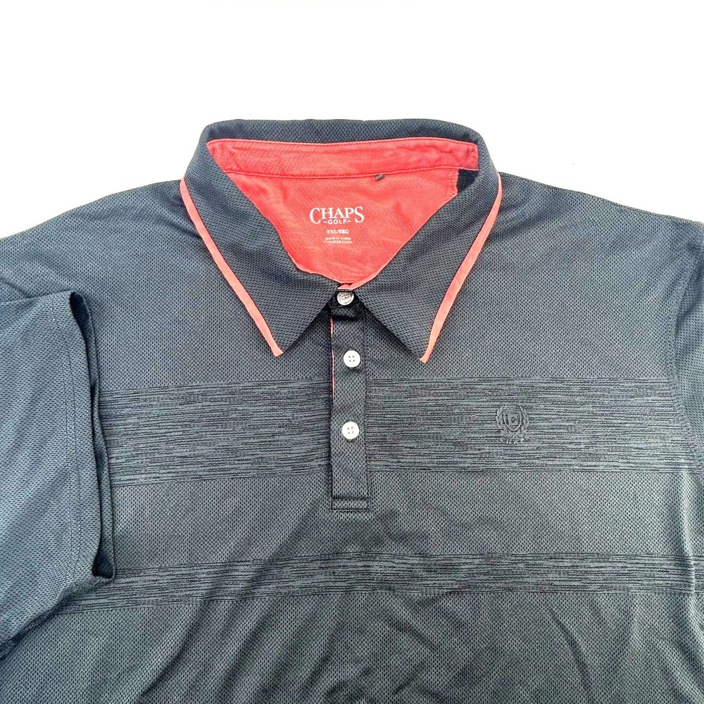 Chaps Golf Mens XXL Polo Shirt Black Coral Red Trim Short Sleeve Performance